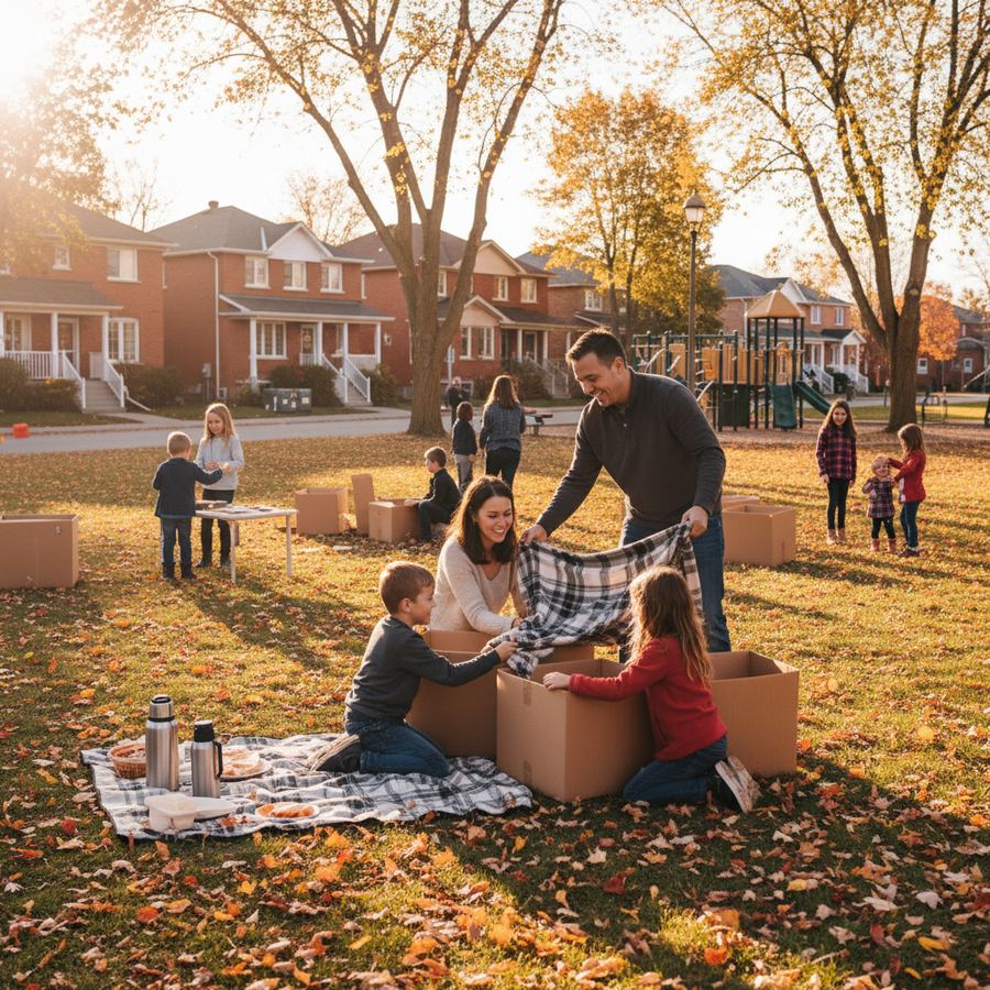 Families at an outdoor community event in Orleans