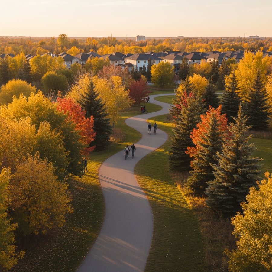 Walking path through a park in an Orleans neighbourhood