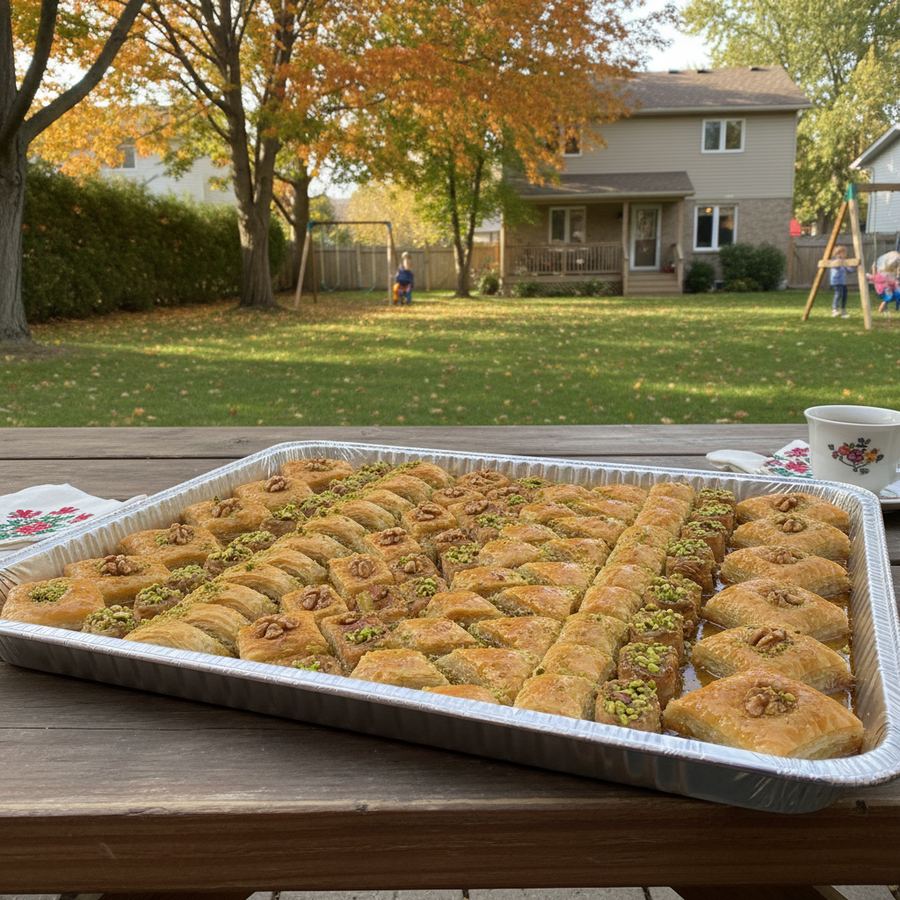 Tray of assorted baklava and Middle Eastern pastries from an Orleans bakery