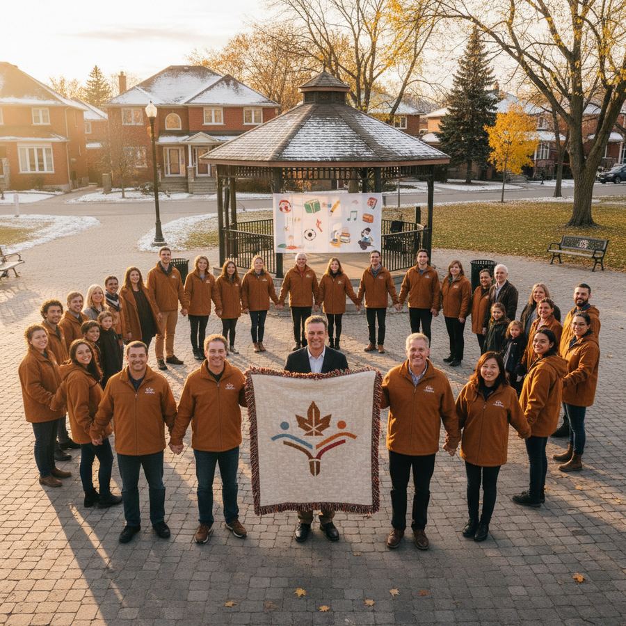 Local business banner at a community sports event in Orleans