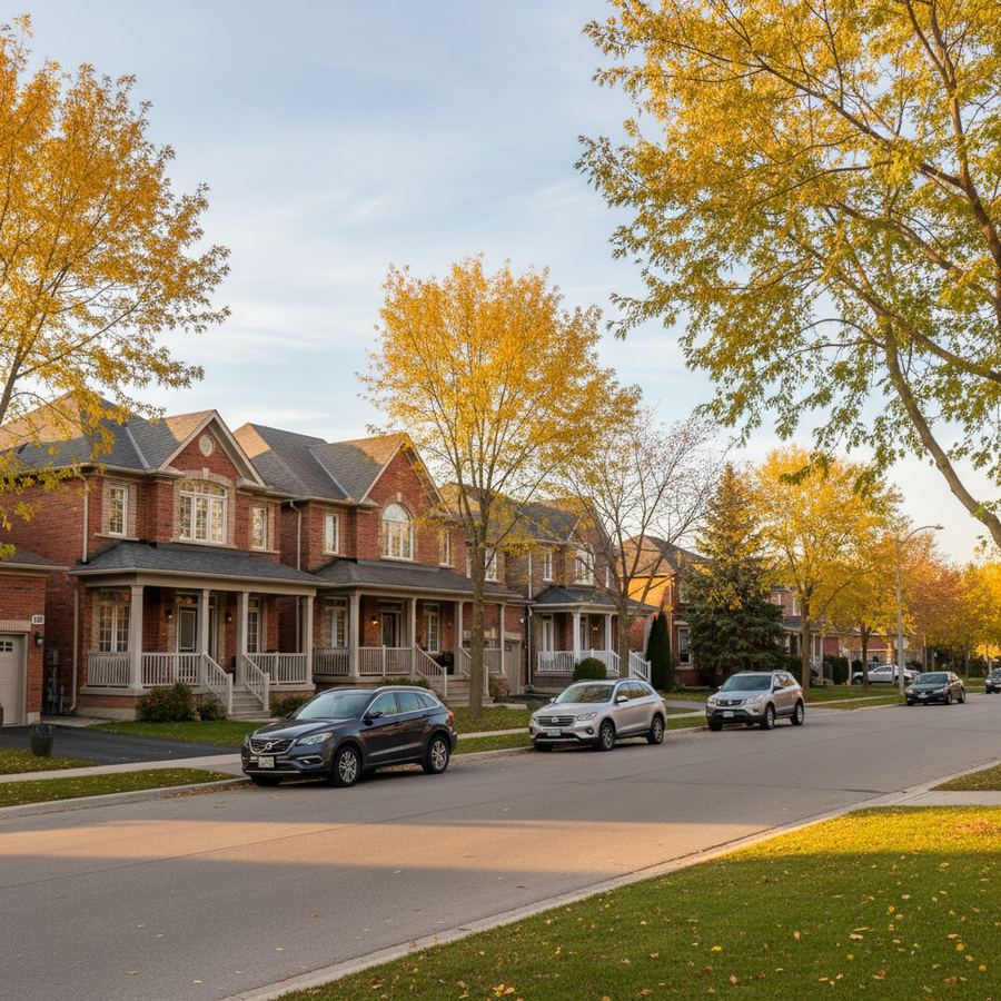 Tree-lined residential street in Orleans with mature homes