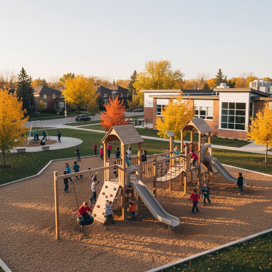 School playground with children in an Orleans neighbourhood