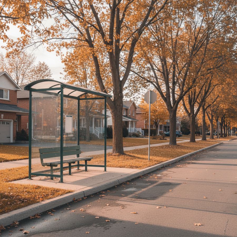 OC Transpo bus at a stop in Orleans during morning commute