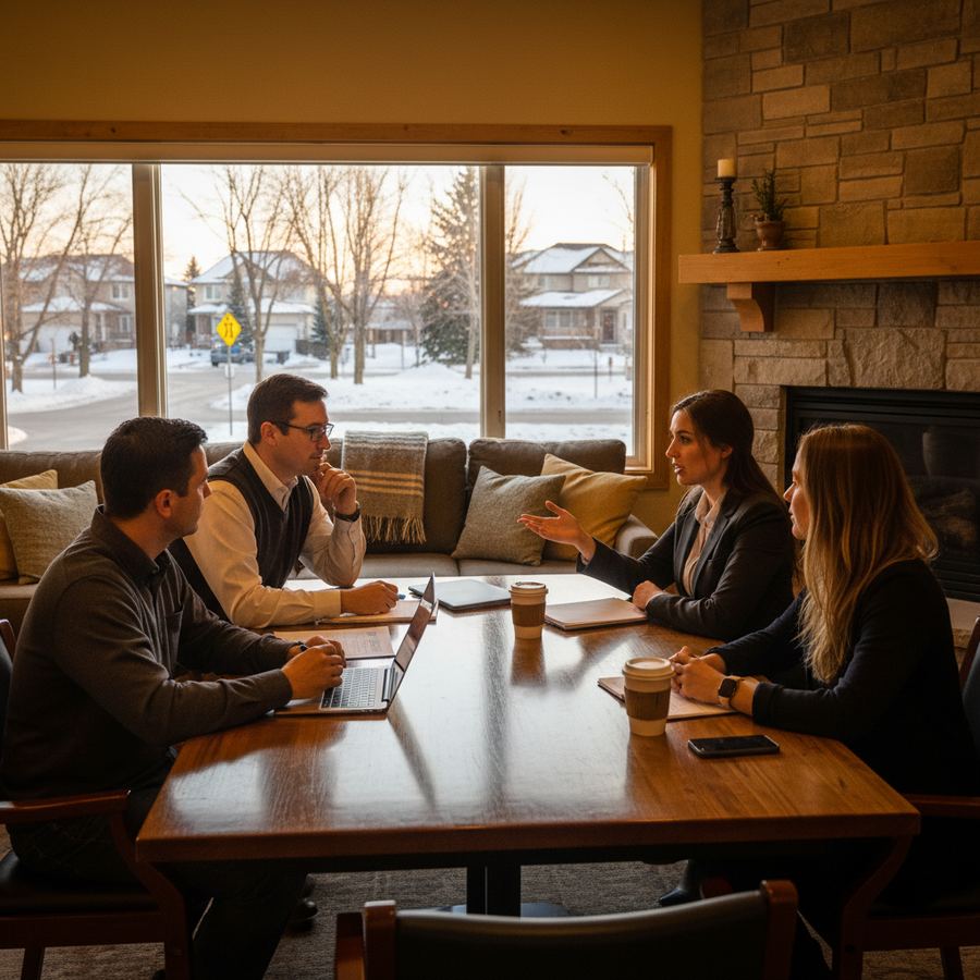 Financial advisor meeting with clients at an Orleans office