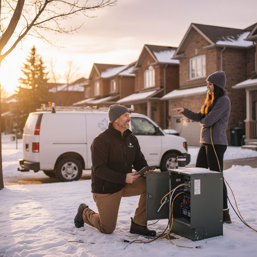 IT technician setting up network equipment in a small business