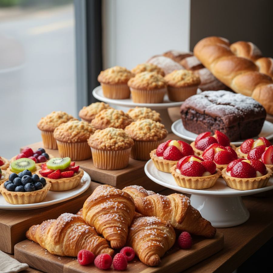 Fresh pastries and bread at an Orleans bakery